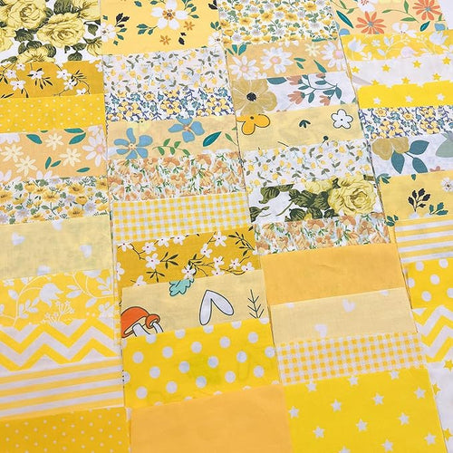 42Pcs 10cm*10cm Cotton Fabric DIY Making Supplies Quilting Patchwork Fabric Fat Quarter Bundles DIY for Quilting Cotton Patchwork Cushions (Yellow, 10cm*10cm)