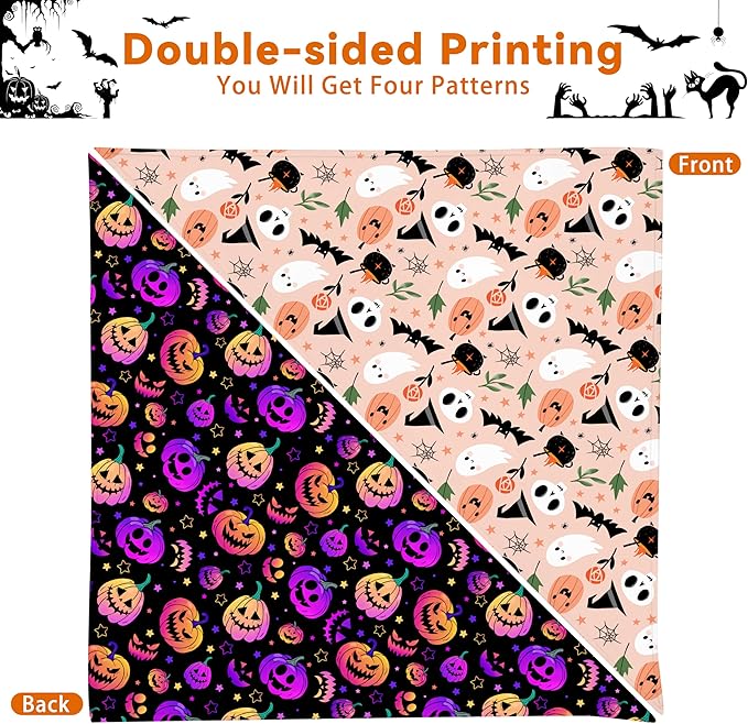 Halloween Dog Bandanas Reversible 2 Pack Small, Cute Pink Pumpkin Ghost Bat Skull Halloween Pet Bandanas Set Adjustable Triangle Holiday Scarves for Small Medium Boy Girl Dogs