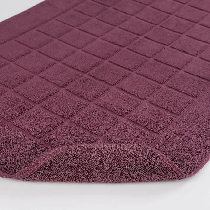 Superior 100% Cotton Bathmat Set, Bath Mats, Bathroom Decor, Shower, Bathtub Essentials, Home Accessories, Small Washable Rug, No Backing, Heavyweight, Nora Collection, Set of 2, 22" x 35", Plum