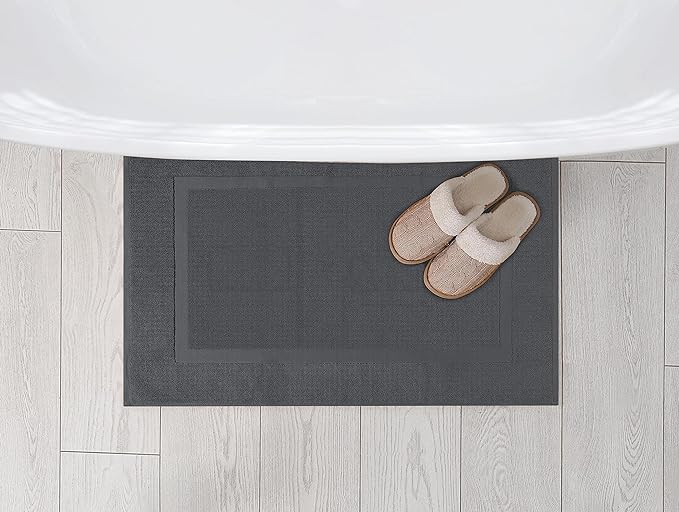 Utopia Towels Cotton Banded Rug, Bath Mats, Not a Bathroom Rug, 21 by 34 Inches, 100% Ring Spun Cotton, Highly Absorbent Shower Bathroom Floor Mat, Gray, 2 Pack