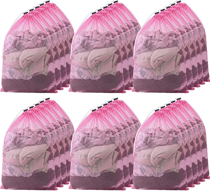 Berlune 30 Pack Large Mesh Laundry Bags, 24 x 36 Inch Bulk Wash Set with Drawstring for Commercial Use, Dorms, Vacation Rentals, Laundromats, Apartments & Facilities(Pink)
