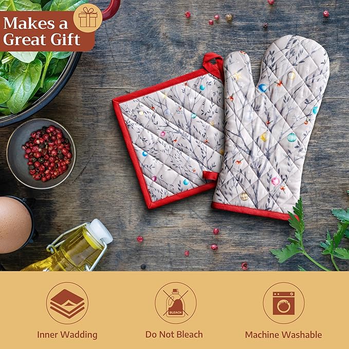 Maison d' Hermine Pot Holders 100% Cotton Heat Resistant Potholders 8" x 8" Hot Pads with Loop for Thanksgiving Christmas Decorations BBQ Cooking Baking Handling Hot Pans (Pack of 1, Fairy Christmas)