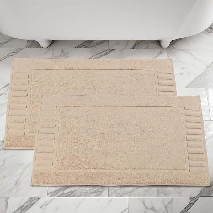 Superior 100% Cotton Bathmat Set, Bath Mats, Bathroom Decor, Shower, Bathtub Essentials, Home Accessories, Washable Rug, No Backing, Heavyweight, Leo Collection, Set of 2, 22" x 35", Camel