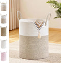 SunNewt Tall Laundry Basket with Handles, 53L Portable Dirty Clothes Hamper, Boho Cotton Rope Storage Bin for Blankets Kids Toys Gifts, Decorative Organizer for Baby Nursery Bedroom Bathroom, Brown