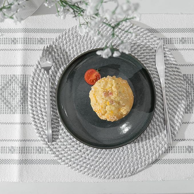 Art PineCone's Woven Cotton Rope Round Placemats Set of 4 with Holder Included, Non-Slip, and Heat Resistant Shabby Chic Placemats (Gray & White Mélange, 13 inch)