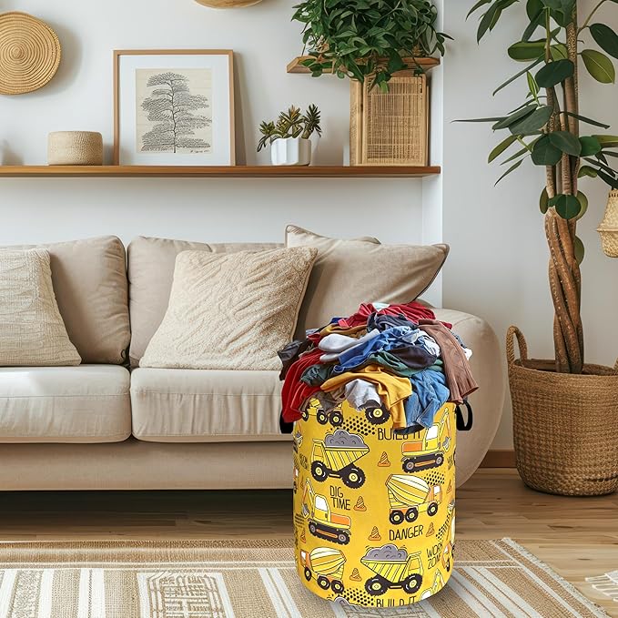 Cartoon Cars Pattern Laundry Hamper Foldable Oxford Cloth Funny Laundry Basket With Handle Portable Clothes Storage Basket Laundry Bag 18.9"x16.5" For Laundry Room/Bedroom/Bathrooms