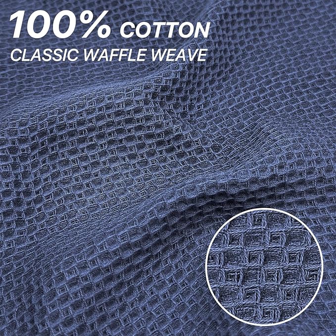FreeNook 100% Cotton Waffle Weave Kitchen Towels, 6 Pack Dish Cloths for Washing Dishes, Ultra Soft Absorbent Dish Towels, Quick Drying Kitchen Rags, 12x12 Inches, Dark Blue