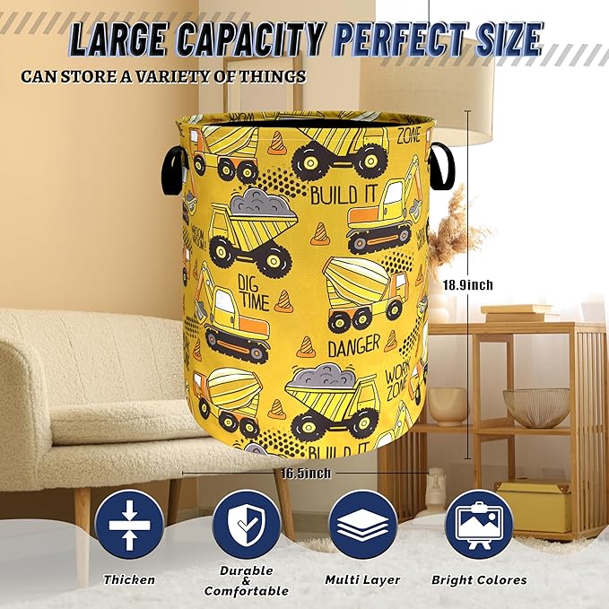 Cartoon Cars Pattern Laundry Hamper Foldable Oxford Cloth Funny Laundry Basket With Handle Portable Clothes Storage Basket Laundry Bag 18.9"x16.5" For Laundry Room/Bedroom/Bathrooms