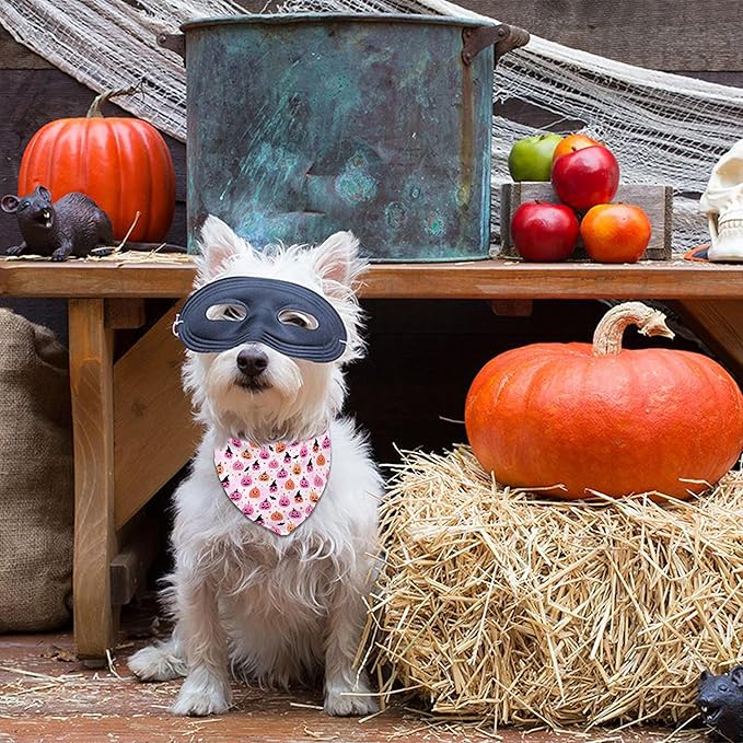 Halloween Dog Bandanas Reversible 2 Pack Small, Pink Pumpkin Ghost Bat Cute Halloween Pet Bandanas for Dogs Adjustable Triangle Holiday Scarves for Small Medium Boy Girl Dogs