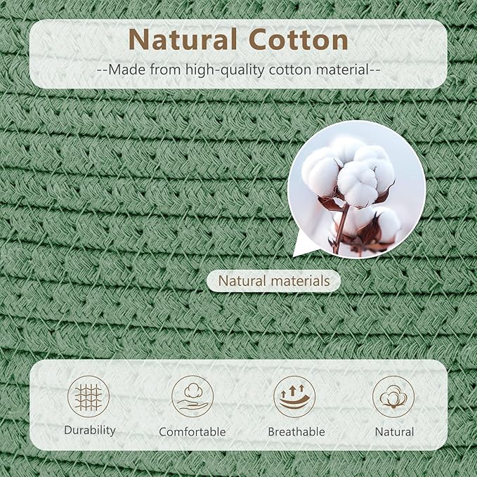 ECDYQXVU Cotton Rope Storage Basket, 15x10x9 Inches, Woven Basket for Shelves, Clothes, Towels, Books, and Laundry, Green (2 Pack)