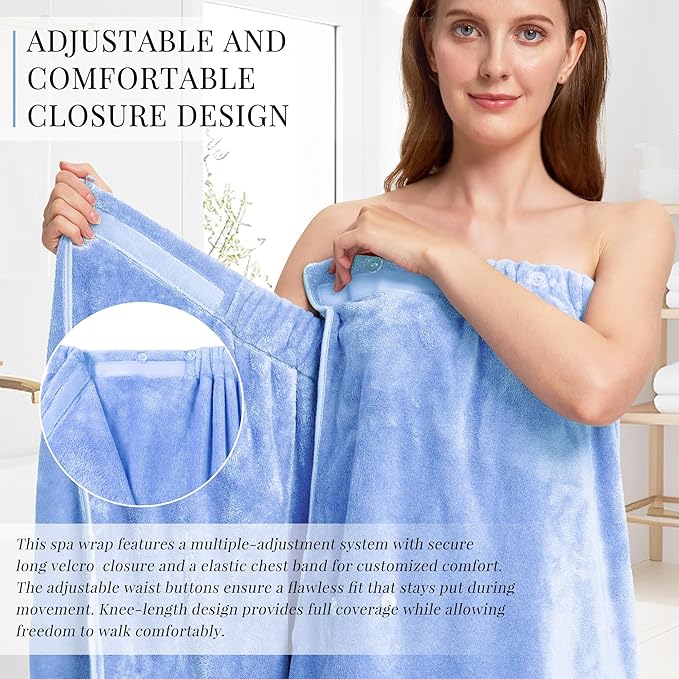 PJGGZ Towel Wrap for Women, Three Adjust Clasps Closure Bath Wraps After Shower Spa Sauna Bathrobe(Available in Plus Size)
