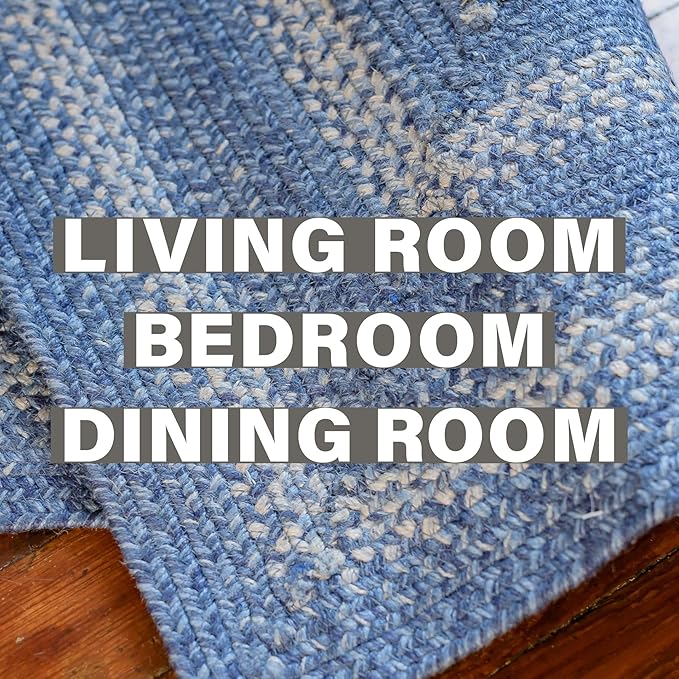 Homespice Denim Jute Braided Oval Rugs 5x8' - Ideal as Country Blue Oval Braided Rugs for Living Room, Reversible, No Shed Jute for Easy Maintenance