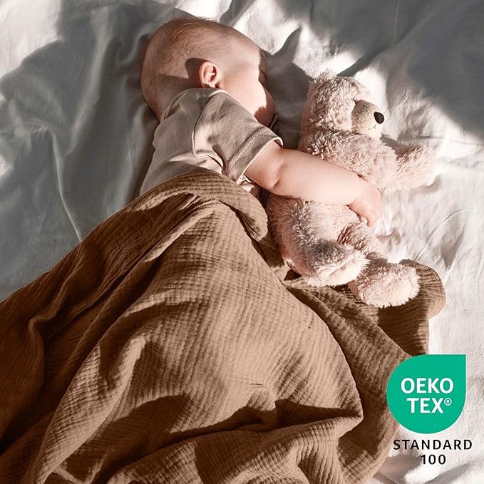 Dreamology Brown Swaddle Blanket,100% Cotton Muslin Swaddle Blankets,2 Pack,Receiving Blanket for Baby Boy & Girl,Soft,Breathable Swaddle Blanket,Large 44 x 44 inch Cotton Blanket | Brown,Acru