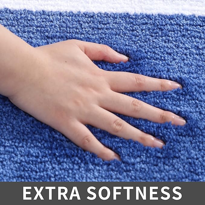 COSY HOMEER Extra Thick Bath Linen Sets Rugs - Anti-Slip Bath Mats Soft Plush 100% Strong Polyester Living Room Bathroom Water Absorbent(Blue,17x27 - Inches)