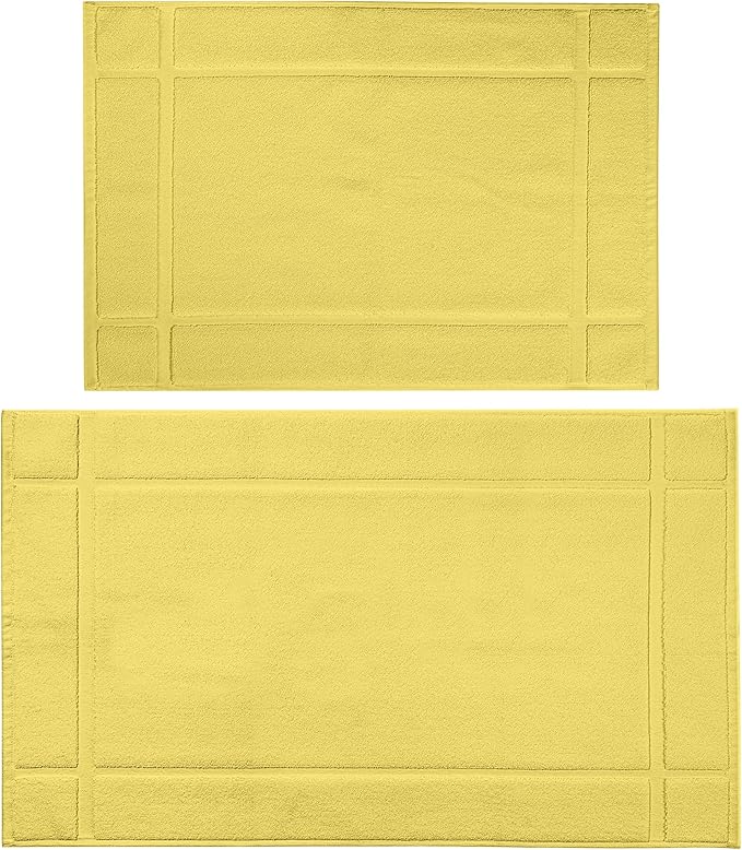 Ample Decor Bath Mats 100% Cotton 24 X 17 & 34 X 20 Inches, Oeko Tex Certified 1350 GSM Solid Construction Thick & Plush, Super Absorbent for Bathroom Floor, Shower – Yellow