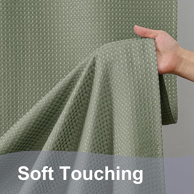 OWENIE Sage Green Shower Curtain 84 Inches Extra Long, Waffle Weave Heavy Fabric Shower Curtain for Bathroom, Waterproof Soft Hotel Spa Luxury Elegant Bath Curtains, Machine Washable, 72x84 Inch