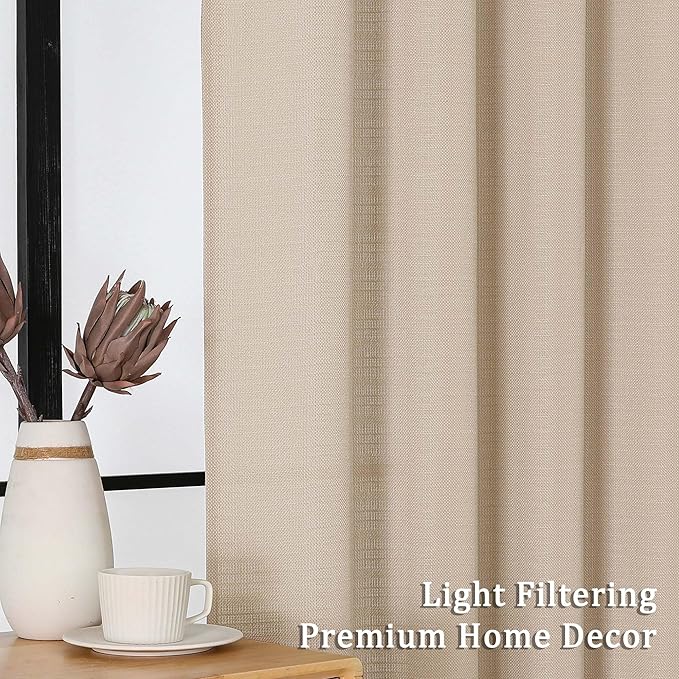Lecloud Bessie Light Filtering Curtains 45 Inch Length 2 Panels Set, Faux Linen Weave Short Curtains with Rod Pocket, Rustic Drapes for Bedroom Basement Laundry, Each 30 W x 45 L, Linen