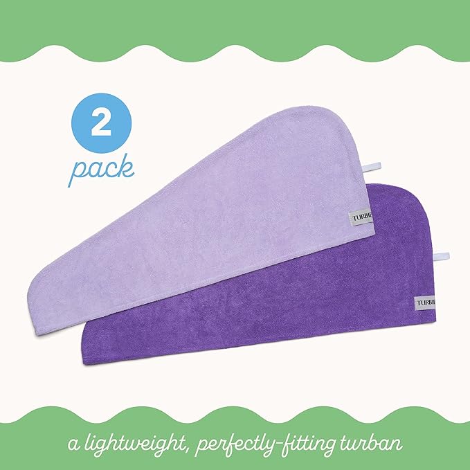 Turbie Twist 2-Pack Microfiber Hair Towel for Beauty, Travel, Gifting - Hair Wrap Turban for Straight, Wavy & Curly Hair - Premium Personal Care - Dark Purple & Light Purple