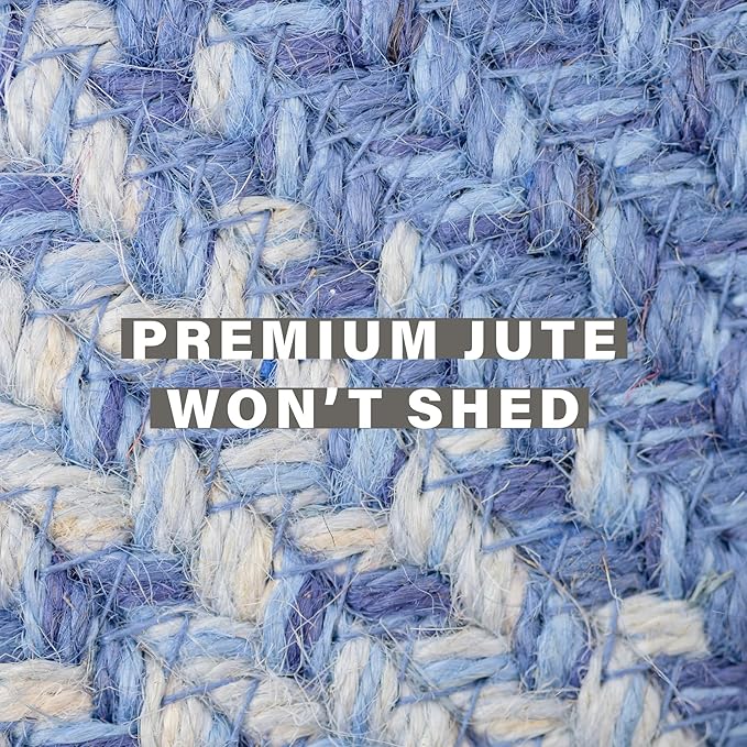 Homespice Denim Jute Braided Oval Rugs 5x8' - Ideal as Country Blue Oval Braided Rugs for Living Room, Reversible, No Shed Jute for Easy Maintenance