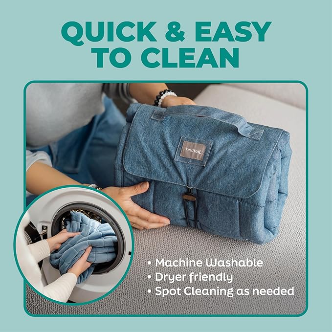 KindTail Nomad Nap Mat - Travel Dog Bed - Machine Washable, Water-Resistant Dog Mat for Pets up to 50 lbs - Lightweight, Portable Pet Bed with Carry Handle - Folds to 14 x 9 x 5 (1.5 lbs, Blue)