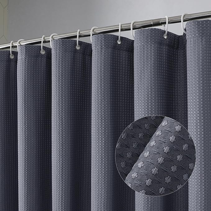 OVZME Stall Fabric Shower Curtain Set - 36x72, Waffle Weave 230GSM Heavy Duty Small Stall Shower Curtains for Narrow Stall Size, Machine Washable Bath Curtain with 12 Plastic Hooks, 36x72 Inch, Grey