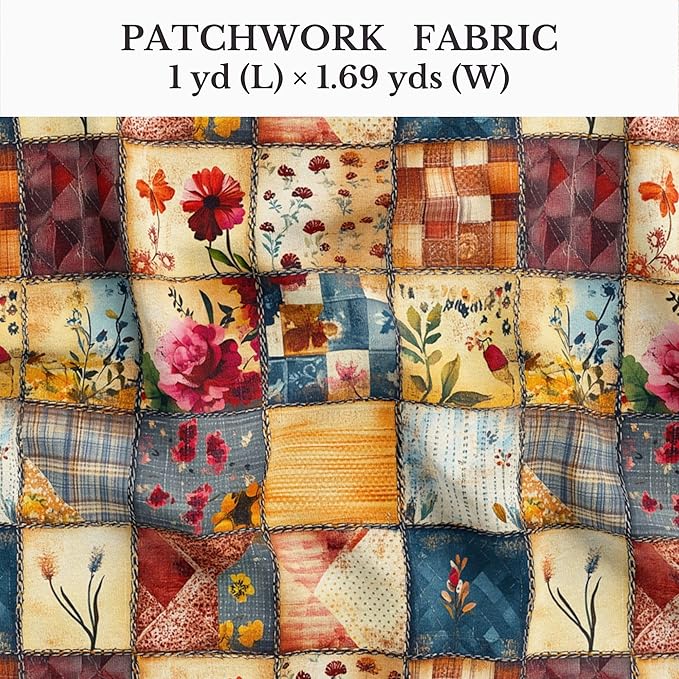 Autumn Meadow Patchwork Cotton Fabric – Premium Turkish Printed Cotton 140 GSM, Panel 61 x 36.6 Inches, Pre-Cut Quilting & Sewing Fabric Panel for Crafts, Home Decor & DIY Projects (USA Size)