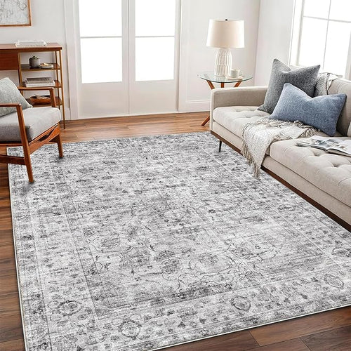 Area Rug 5'x7' Washable Rug Vintage Traditional Floor Cover Thin Retro Kitchen Indoor Distressed Non Slip Carpet for Living Room Bedroom Dining Room