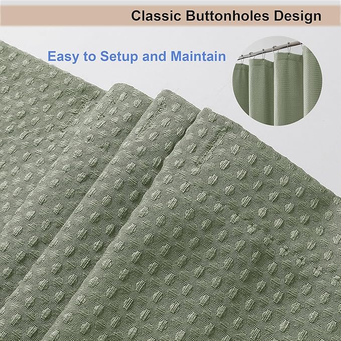 OWENIE Sage Green Shower Curtain, Stall Small Waffle Weave Heavy Fabric Shower Curtains for Narrow Size Bathroom, Waterproof Soft Hotel Spa Luxury Bath Curtain Set, Machine Washable, 36x72 Inch