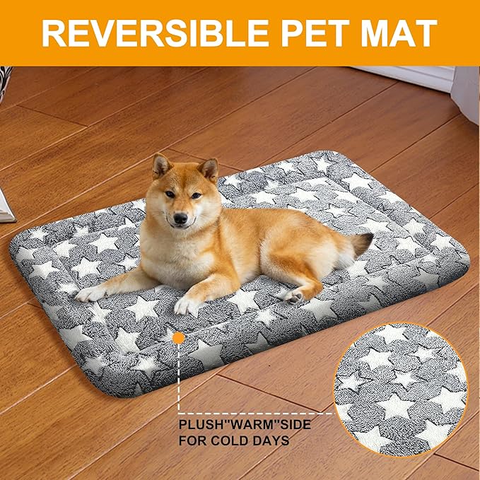WITTOP Washable Dog Bed Plush Orthopedic Outdoor Crate Mat with Non-Slip Bottom,Luxe Soft Kennel Pad for Pets, Cozy Cage Cushion & Pet Sleeping Mattress Large Sized,Medium,Small Dogs,24 x 18 inch,Gray