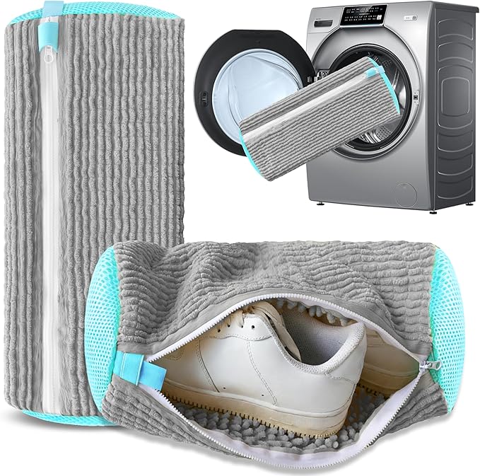 Xinambyh 2Pcs Reusable Shoe Washing Machine Bag for Washer and Dryer:Free Up Hands, Prevent Deformation,shoe bag with Zipper Protection Design, Use for all Shoes,Sports Shoes(Gray)