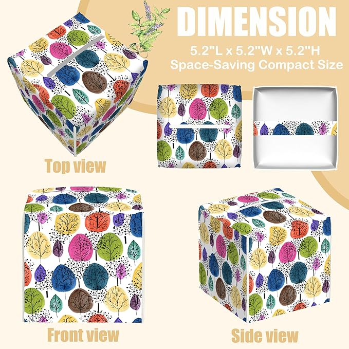 BLYKVGHQ Colorful Abstract Trees Tissue Box Cover Square, Tissue Box Holder with Bottom Belt Leather Facial Paper Organizer Dispenser for Bathroom Bedroom Dresser Night Stand Tabletop