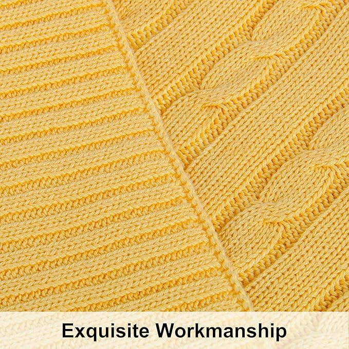 NTBAY 100% Pure Cotton Oversize (60x80) Cable Knit Throw Blanket, Super Soft Warm Knitted Throw Blanket for Bed, Sofa, Chair, Couch - Extra Cozy, Machine Washable, Comfortable Home Decor, Yellow