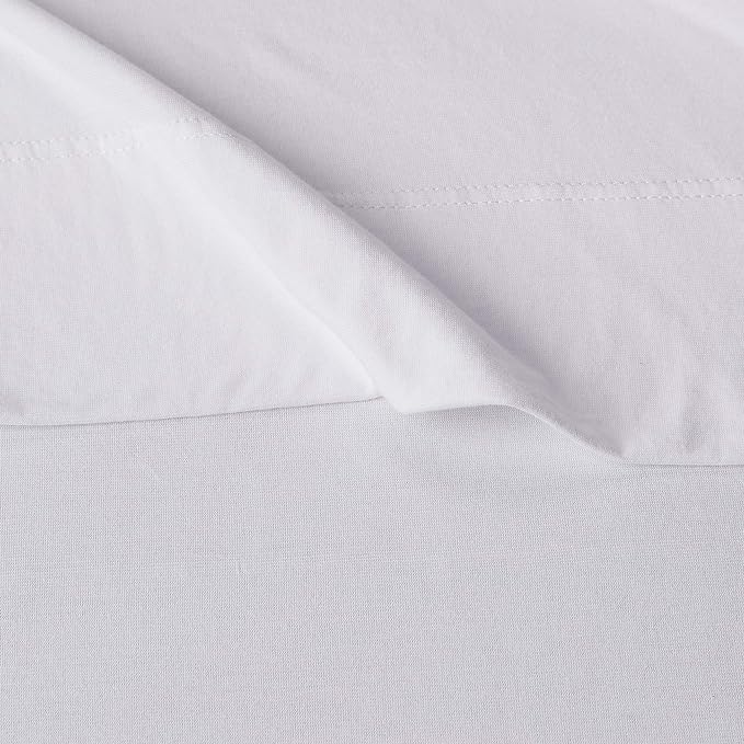 Amazon Basics 4 Piece Bed Sheet Set, 100% Cotton Jersey, Includes Super Soft, Flat and Fitted Sheets, Pillowcase, Full, White, Solid