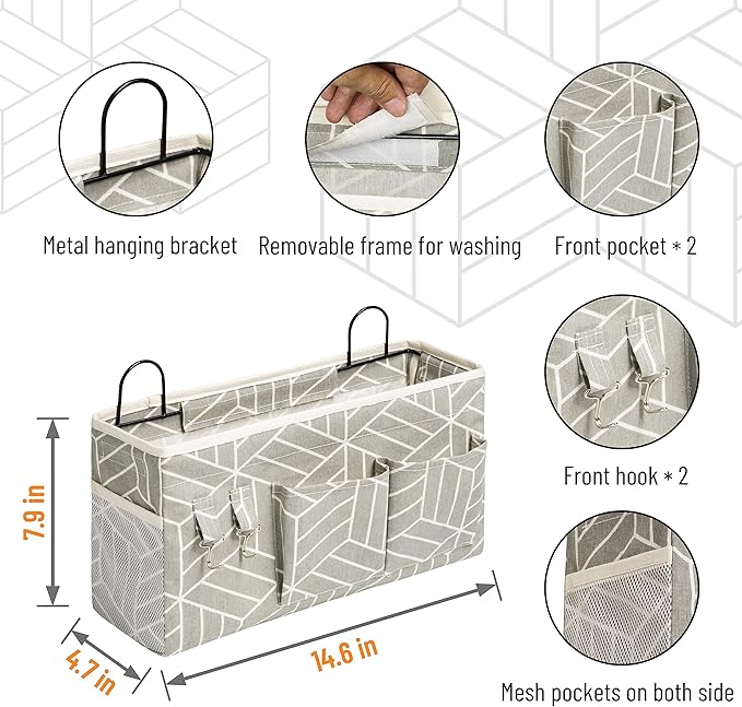 HZZTY BRNY 2pcs Large Wall Hanging Storage Bag, Door Closet Linen Fabric Pockets Organizer, Waterproof Multi Functional for Living Room Bedroom Bathroom Kitchen Office RV Camper with Hooks Grey