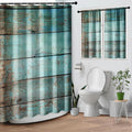 Culudea Turquoise Wooden Shower Curtain Set, Teal Green Blue Bathroom Window Waterproof Shower Curtain Set for Bathroom Decor
