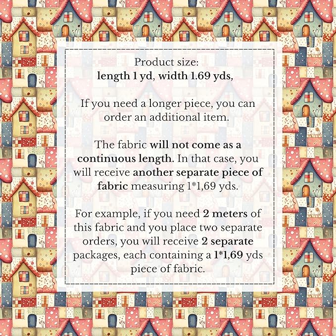 Cottage House Patchwork Cotton Fabric – Premium Turkish Printed Cotton 140 GSM, Pre-Cut 61 x 36.6 Inches, Quilting & Sewing Fabric for Crafts, Nursery Decor & DIY Projects