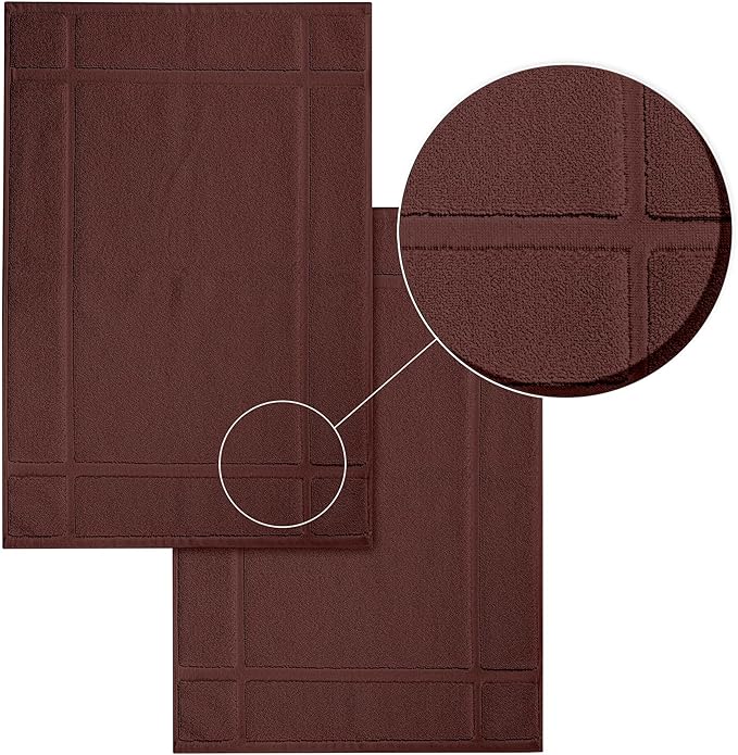 Ample Decor 100% Cotton Bath Mats 34 x 20 Inches, Quick Dry, 1350 GSM Banded Border Shower Bathroom Floor Mat, Not Bathroom Rug - Brown, 2 Pack