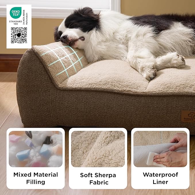 Bedsure Orthopedic Dog Bed Medium Size Dog - Extra Thick Supportive Medium Dogs Beds with Waterproof Washable Cover, Comfort Pet Bed Sofa with Soft Plush Sherpa and Nonskid Bottom, Brown, 35"