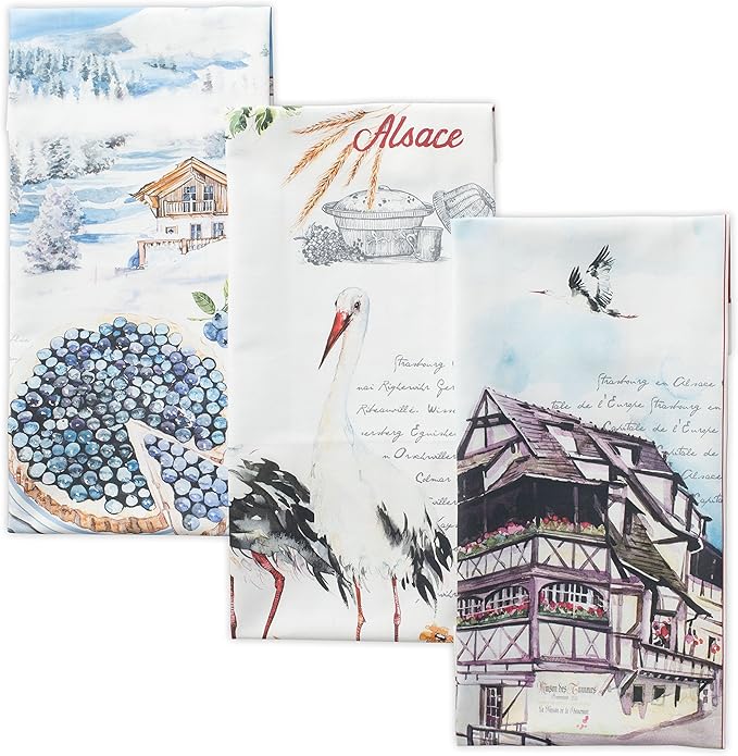 Maison d' Hermine Kitchen Towels Set of 3 100% Cotton 27.50" x 20" Reusable Cloth Tea Dish Towels Absorbent with Hanging Loop for Kitchen, Home, Dining, Cocktail Parties Spring/Summer (Mulhouse)