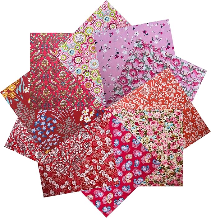 HANPATQUI 50PCS 12 x 12 inch 100% Cotton Fat Quarters Fabric for Sewing and Quilting Bundles Precut Fabric Square for DIY Craft Patchwork-Red Printed