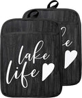 Lake Life Gifts Pot Holders with Pockets, Lake Life House Gifts for Cabin Owners Women Oven Pot Holders Heat Resistant Oven Mitts Hot Pads for Kitchen Baking Cooking (Black)