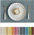 Softalker Faux Linen Placemats Set of 4-12 x 18 Inch, Heat Resistant Double Layered Durable Burlap Farmhouse Place Mats, Non-Slip Washable Rustic Table Mats for Dining, Kitchen, Party（Light Blue