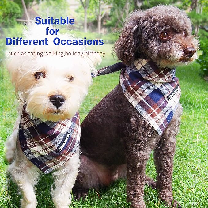 Adjustable Plaid Dog Bandanas,1PC Soft Washable Cotton Triangle Bib Kerchief Scarfs for Small Medium Large Dogs and Cats (Red&Blue, Large)