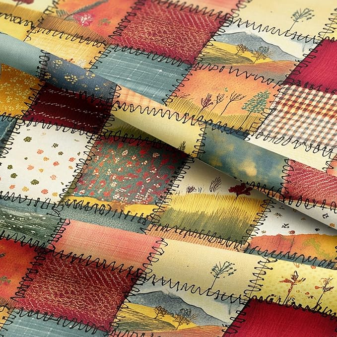 Countryside Landscape Patchwork Cotton Fabric – Premium Turkish Printed Cotton 140 GSM, Pre-Cut 61 x 36.6 Inches, Quilting & Sewing Fabric for Crafts, Home Decor & DIY Projects