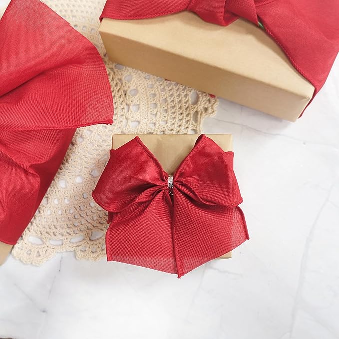CT CRAFT LLC Burlap Fabric Wired Ribbon 2.5 Inch x 20 Yards Red for Christmas Home Wedding Decor Gift Wrapping Tree Topper Bow Wreath Bouquet DIY Crafts