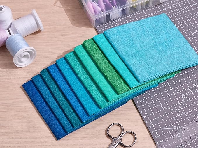 Craftido - 11 Options Solids with Tweed Tonals-Assorted Color Cotton Quilting Fabric Bundles 10pcs Fat Quarters 18"x21"-Medium Weight 5.2oz-for Quilting, Sewing and Crafts-Midnight Oasis(Greens+Blues)