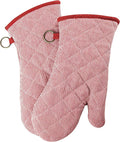 1 Pair Yarn Dyed Oven Mitts 100% Cotton Heat Resistant 470 Degree Gloves Men Women Cooking Baking Barbecue BBQ Microwave Crafting Machine Washable Pot Holders Mittens (red2)