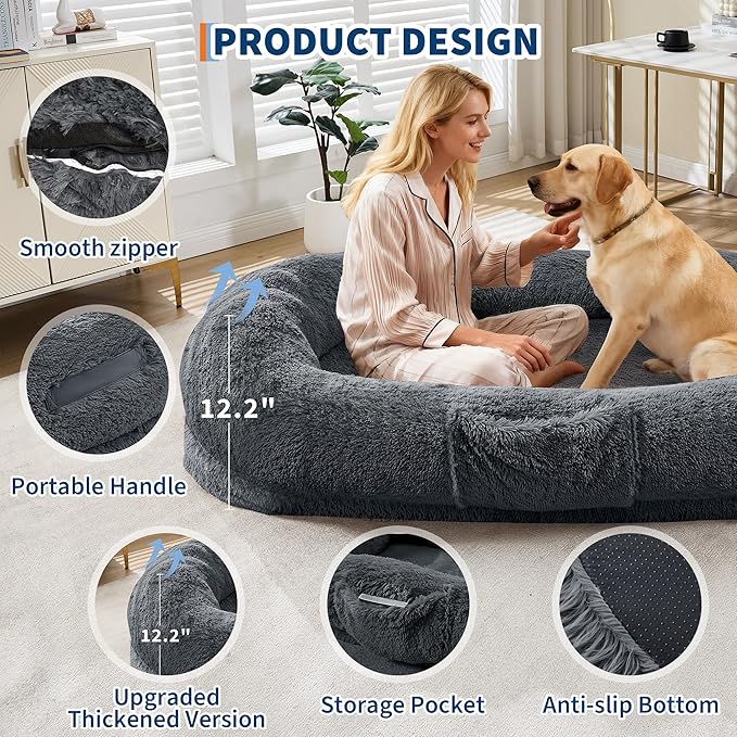 Festisoul Large Plush Dog Bed with Raised Headrest, Orthopedic Pet Bed for Dogs & Cats, Washable Fleece Pet Bed for Large Breeds (19x14x9 Inches)