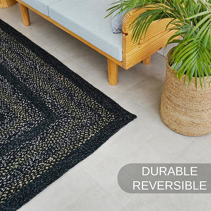 Traditional Jute Braided Runner Rug, Rustic Primitive Country Décor for Kitchen, Entryway, Hallway, Black Olive, 2'X10'
