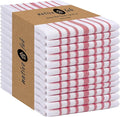 Native Fab 100% Cotton Kitchen Dish Towels 12 Pack Scandia Stripe 16"x26" - Herringbone Weave Tea Towels, Dish Cloths for Drying Dishes, Absorbent Towels Set with Hanging Loop - Red White
